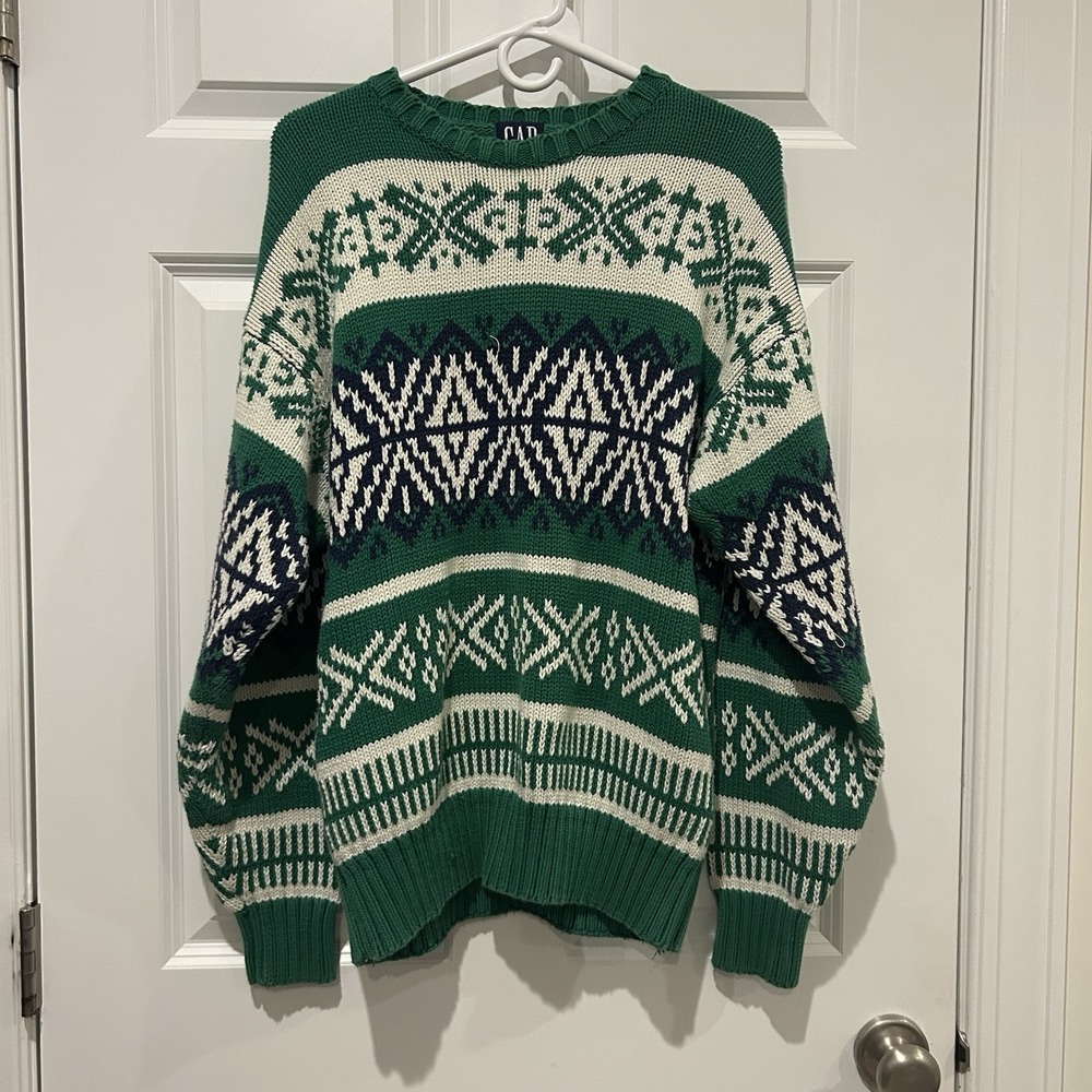Vintage 90s GAP Nordic Fair Isle Chunky Sweater Men's Large Geometric Cotton